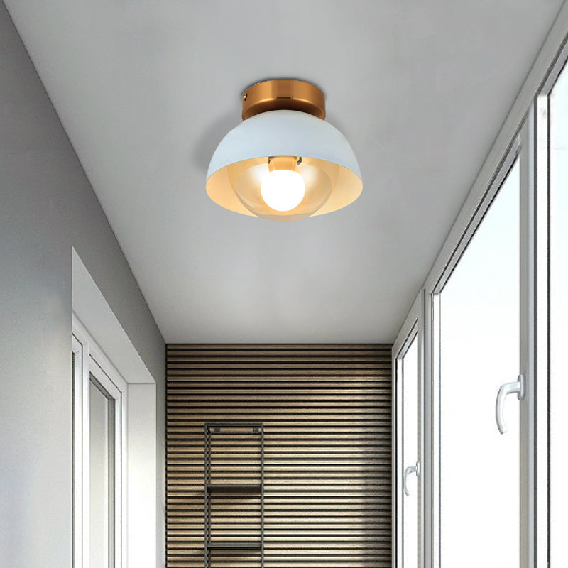 White/Pink/Yellow/Coffee Flush Mount Ceiling Light with Shade Modern Metal and Glass 1 Head Corridor Ceiling Light Fixture White Clearhalo 'Ceiling Lights' 'Close To Ceiling Lights' 'Close to ceiling' 'Glass shade' 'Glass' 'Semi-flushmount' Lighting' 377886