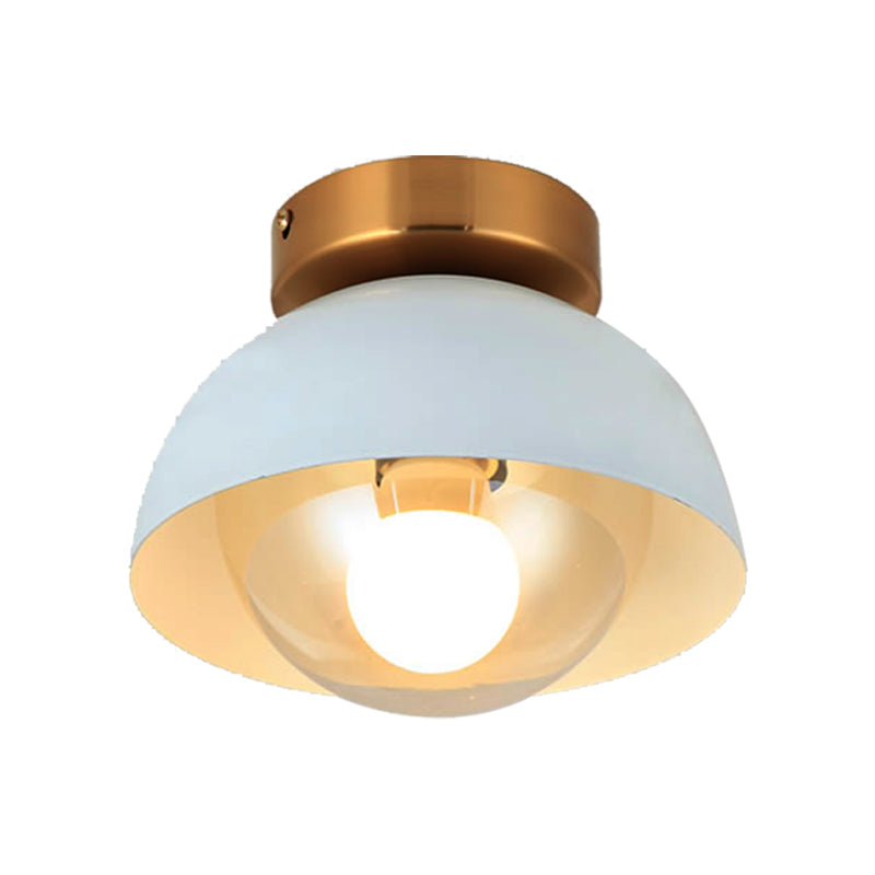 White/Pink/Yellow/Coffee Flush Mount Ceiling Light with Shade Modern Metal and Glass 1 Head Corridor Ceiling Light Fixture Clearhalo 'Ceiling Lights' 'Close To Ceiling Lights' 'Close to ceiling' 'Glass shade' 'Glass' 'Semi-flushmount' Lighting' 377887