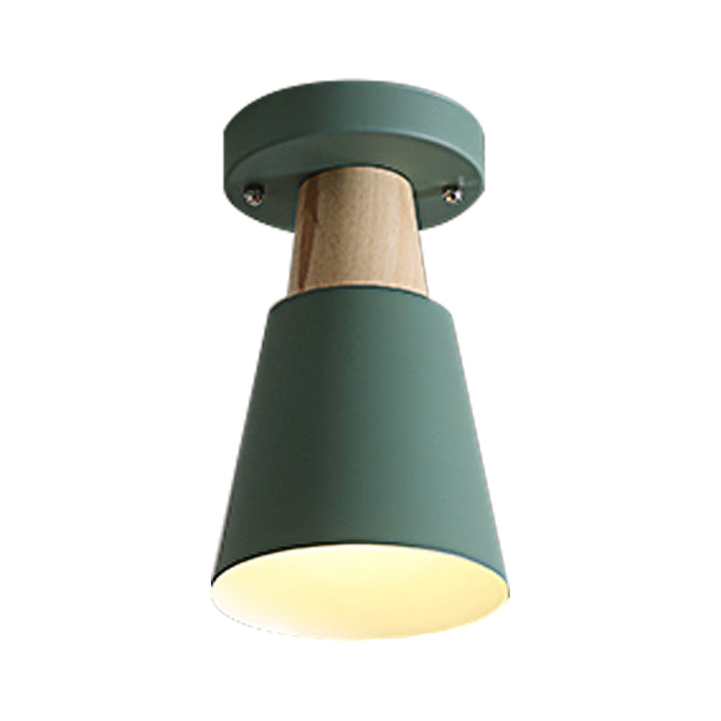 Macaron Conic Semi Flushmount Light 1 Head Metal Semi Flush Mount Ceiling Light in Grey/Pink/Yellow/Green Clearhalo 'Ceiling Lights' 'Close To Ceiling Lights' 'Close to ceiling' 'Semi-flushmount' Lighting' 379374