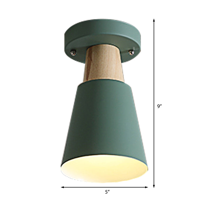 Macaron Conic Semi Flushmount Light 1 Head Metal Semi Flush Mount Ceiling Light in Grey/Pink/Yellow/Green Clearhalo 'Ceiling Lights' 'Close To Ceiling Lights' 'Close to ceiling' 'Semi-flushmount' Lighting' 379375