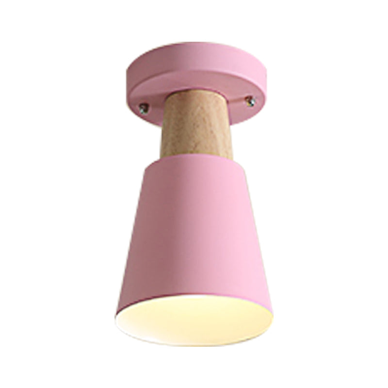 Macaron Conic Semi Flushmount Light 1 Head Metal Semi Flush Mount Ceiling Light in Grey/Pink/Yellow/Green Clearhalo 'Ceiling Lights' 'Close To Ceiling Lights' 'Close to ceiling' 'Semi-flushmount' Lighting' 379382