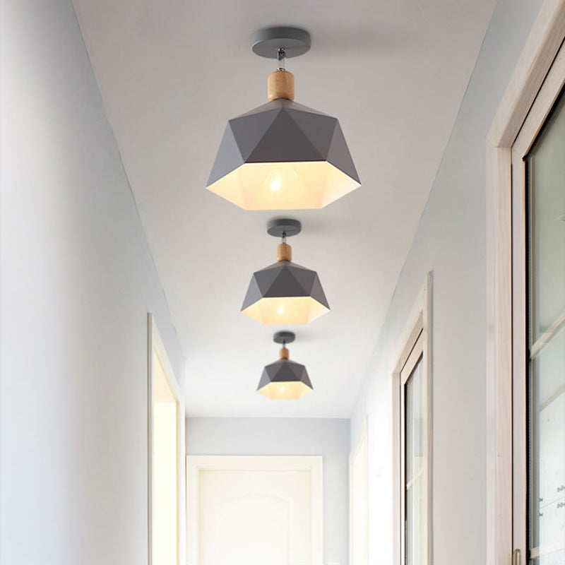 Metal Hexagon Ceiling Mount Light Adjustable Macaron 1 Head Gray/White/Green Semi Flush Mount Ceiling Light for Corridor Grey Clearhalo 'Ceiling Lights' 'Close To Ceiling Lights' 'Close to ceiling' 'Semi-flushmount' Lighting' 379460