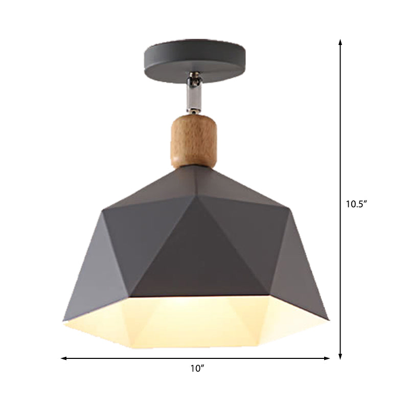 Metal Hexagon Ceiling Mount Light Adjustable Macaron 1 Head Gray/White/Green Semi Flush Mount Ceiling Light for Corridor Clearhalo 'Ceiling Lights' 'Close To Ceiling Lights' 'Close to ceiling' 'Semi-flushmount' Lighting' 379463