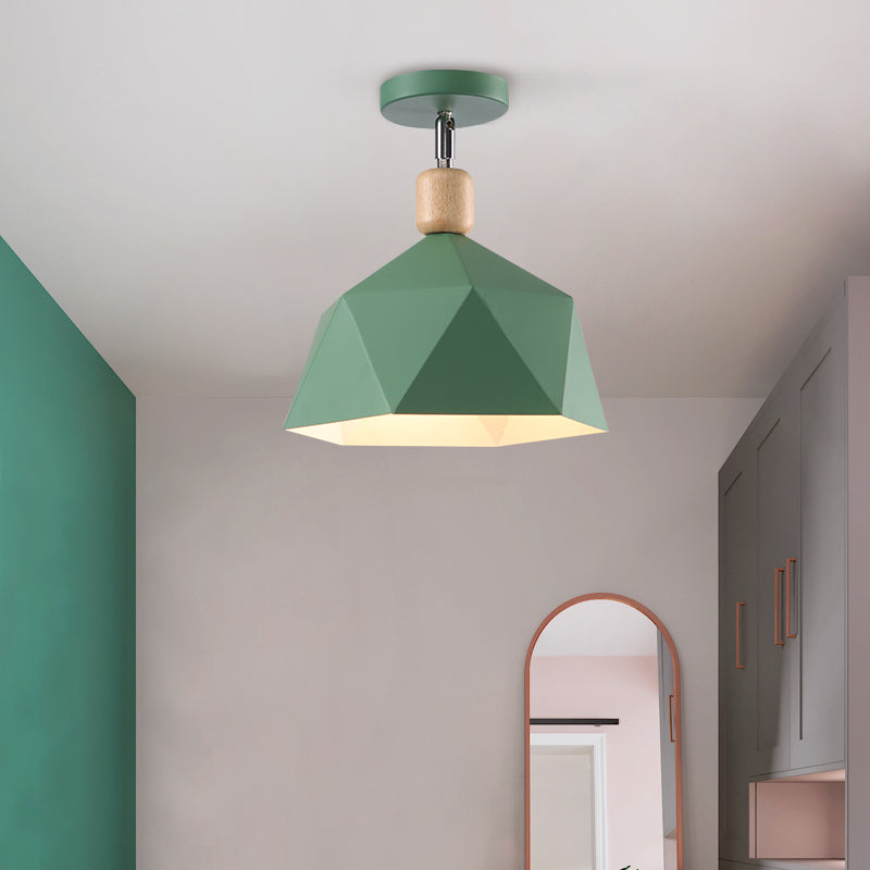 Metal Hexagon Ceiling Mount Light Adjustable Macaron 1 Head Gray/White/Green Semi Flush Mount Ceiling Light for Corridor Green Clearhalo 'Ceiling Lights' 'Close To Ceiling Lights' 'Close to ceiling' 'Semi-flushmount' Lighting' 379464