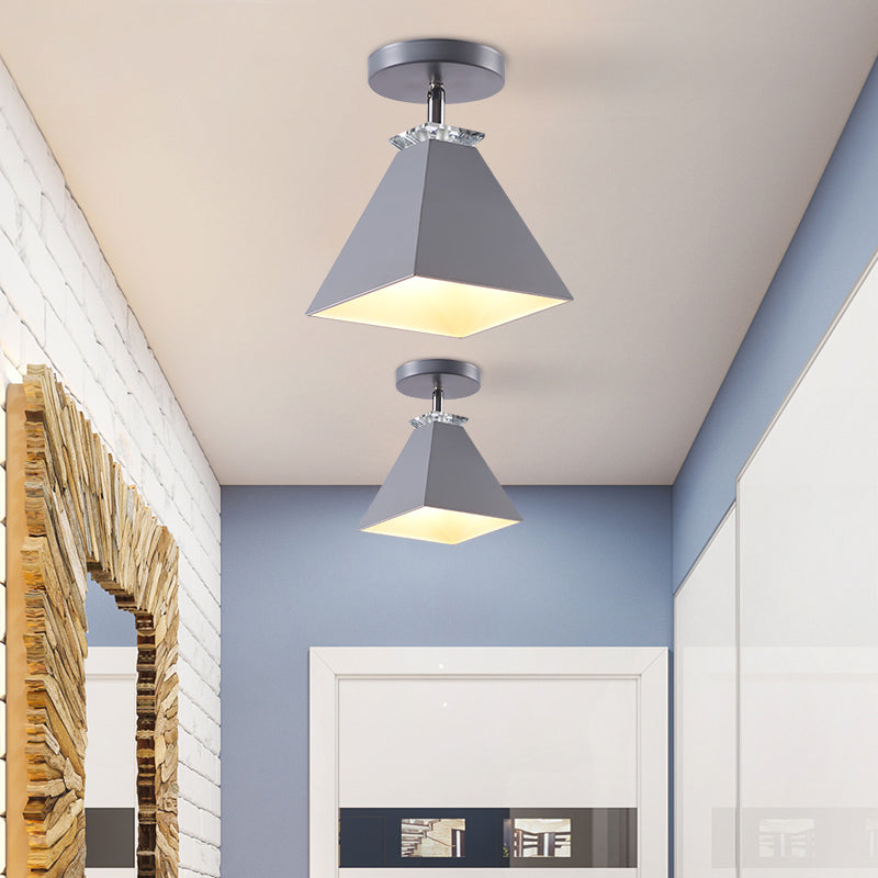 Pyramid Semi-Flush Mount Fixture Metal Modernist 1 Light Semi Flush Ceiling Light in Gray/White/Green Grey Clearhalo 'Ceiling Lights' 'Close To Ceiling Lights' 'Close to ceiling' 'Semi-flushmount' Lighting' 379468