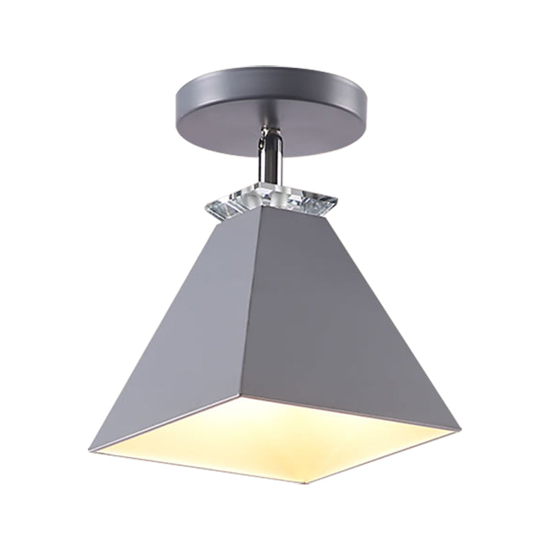 Pyramid Semi-Flush Mount Fixture Metal Modernist 1 Light Semi Flush Ceiling Light in Gray/White/Green Clearhalo 'Ceiling Lights' 'Close To Ceiling Lights' 'Close to ceiling' 'Semi-flushmount' Lighting' 379470