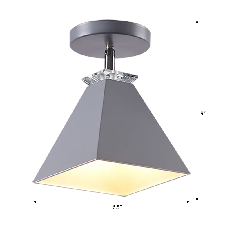 Pyramid Semi-Flush Mount Fixture Metal Modernist 1 Light Semi Flush Ceiling Light in Gray/White/Green Clearhalo 'Ceiling Lights' 'Close To Ceiling Lights' 'Close to ceiling' 'Semi-flushmount' Lighting' 379471