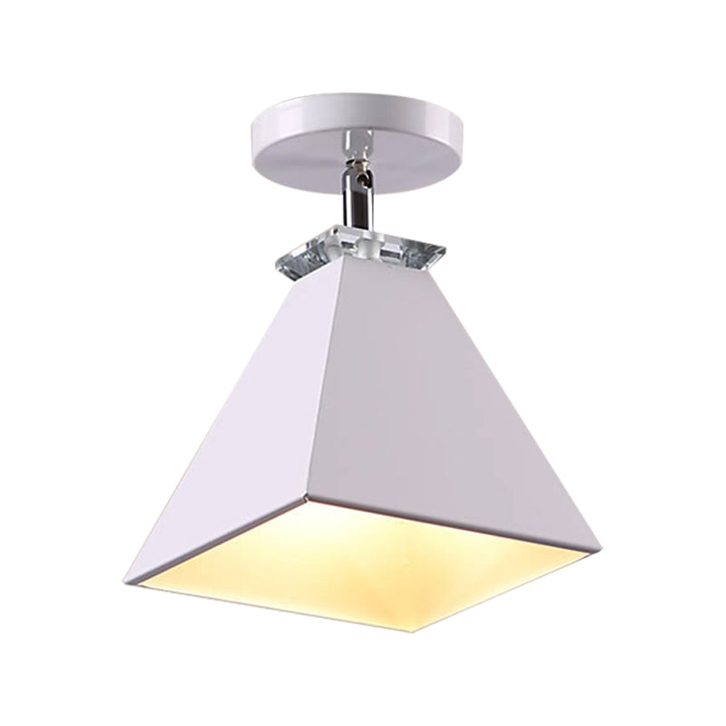 Pyramid Semi-Flush Mount Fixture Metal Modernist 1 Light Semi Flush Ceiling Light in Gray/White/Green Clearhalo 'Ceiling Lights' 'Close To Ceiling Lights' 'Close to ceiling' 'Semi-flushmount' Lighting' 379473