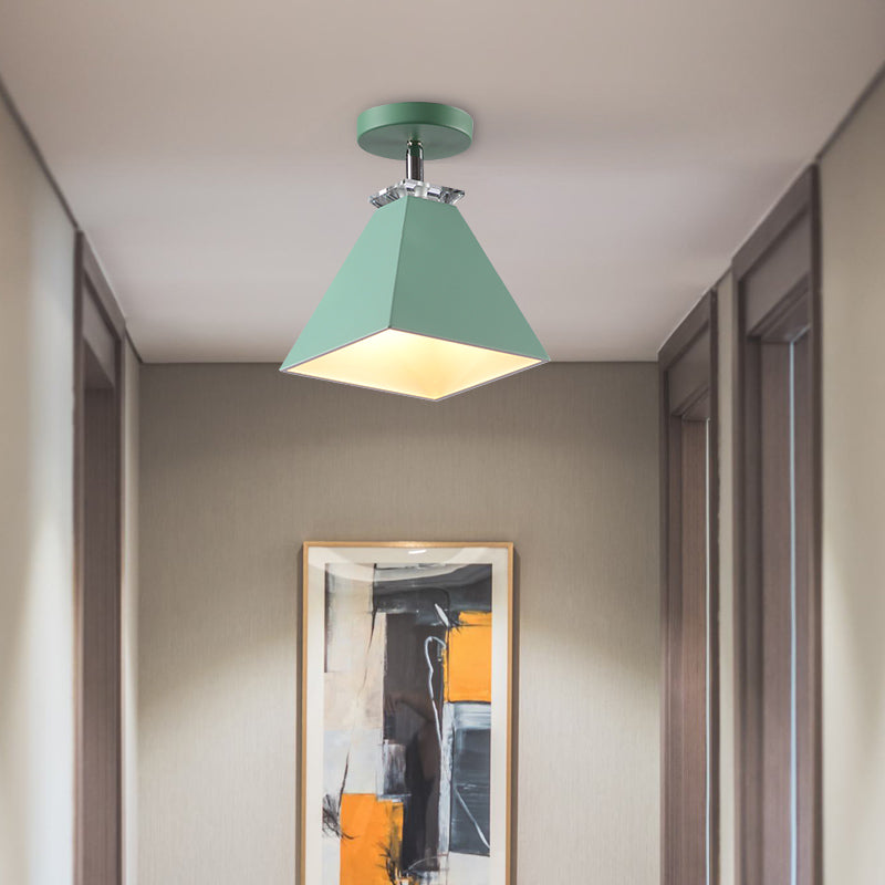 Pyramid Semi-Flush Mount Fixture Metal Modernist 1 Light Semi Flush Ceiling Light in Gray/White/Green Green Clearhalo 'Ceiling Lights' 'Close To Ceiling Lights' 'Close to ceiling' 'Semi-flushmount' Lighting' 379475