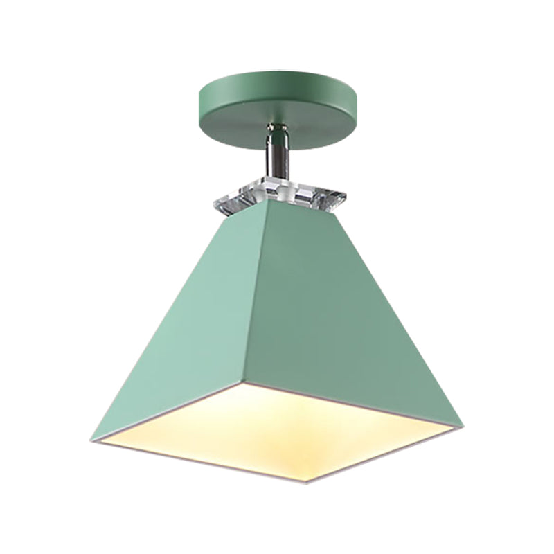 Pyramid Semi-Flush Mount Fixture Metal Modernist 1 Light Semi Flush Ceiling Light in Gray/White/Green Clearhalo 'Ceiling Lights' 'Close To Ceiling Lights' 'Close to ceiling' 'Semi-flushmount' Lighting' 379476