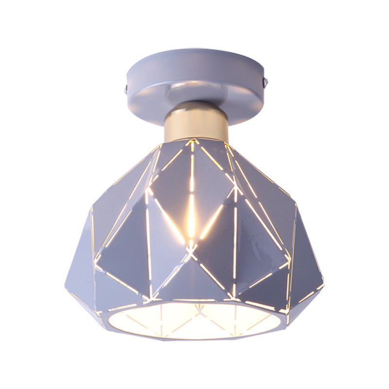 Metal Diamond Ceiling Flush Mount Light Nordic 1 Light Gray/Blue/Gold Flush Mount Light Fixture for Porch Clearhalo 'Ceiling Lights' 'Close To Ceiling Lights' 'Close to ceiling' 'Semi-flushmount' Lighting' 379479