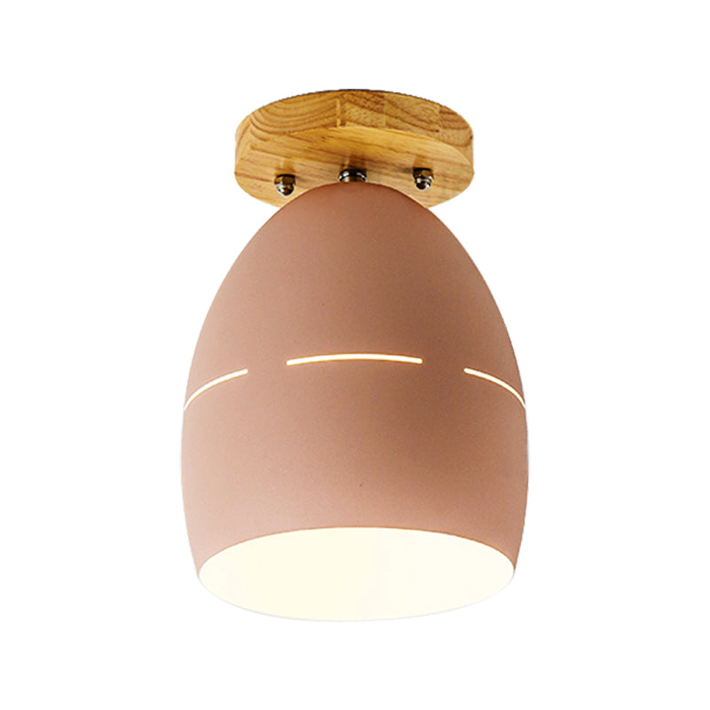 1 Light Oval Semi Flush Mount Lighting Modern Metal Semi-Flush Ceiling Light in Pink/Yellow/Green for Bedroom Clearhalo 'Ceiling Lights' 'Close To Ceiling Lights' 'Close to ceiling' 'Semi-flushmount' Lighting' 379489