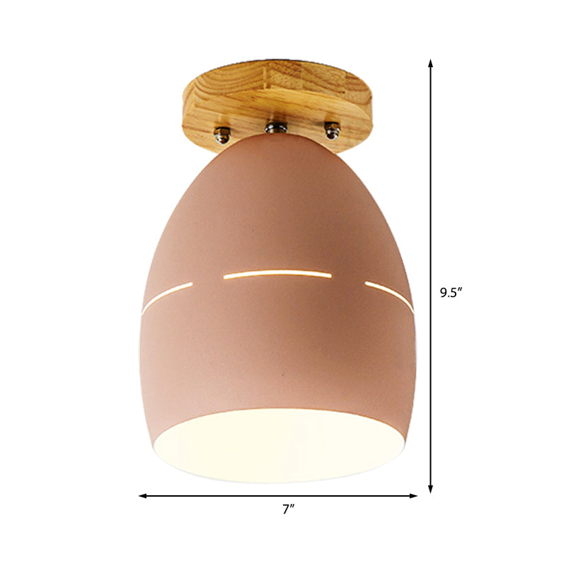 1 Light Oval Semi Flush Mount Lighting Modern Metal Semi-Flush Ceiling Light in Pink/Yellow/Green for Bedroom Clearhalo 'Ceiling Lights' 'Close To Ceiling Lights' 'Close to ceiling' 'Semi-flushmount' Lighting' 379490