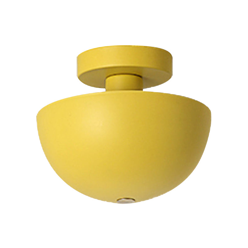 Pink/Yellow/Navy Bowl Semi Flush Ceiling Light Contemporary Metal 1 Bulb Dining Room Semi Flush Mount Lighting Clearhalo 'Ceiling Lights' 'Close To Ceiling Lights' 'Close to ceiling' 'Semi-flushmount' Lighting' 379539