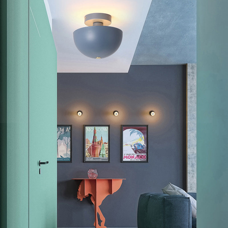 Pink/Yellow/Navy Bowl Semi Flush Ceiling Light Contemporary Metal 1 Bulb Dining Room Semi Flush Mount Lighting Navy Clearhalo 'Ceiling Lights' 'Close To Ceiling Lights' 'Close to ceiling' 'Semi-flushmount' Lighting' 379540