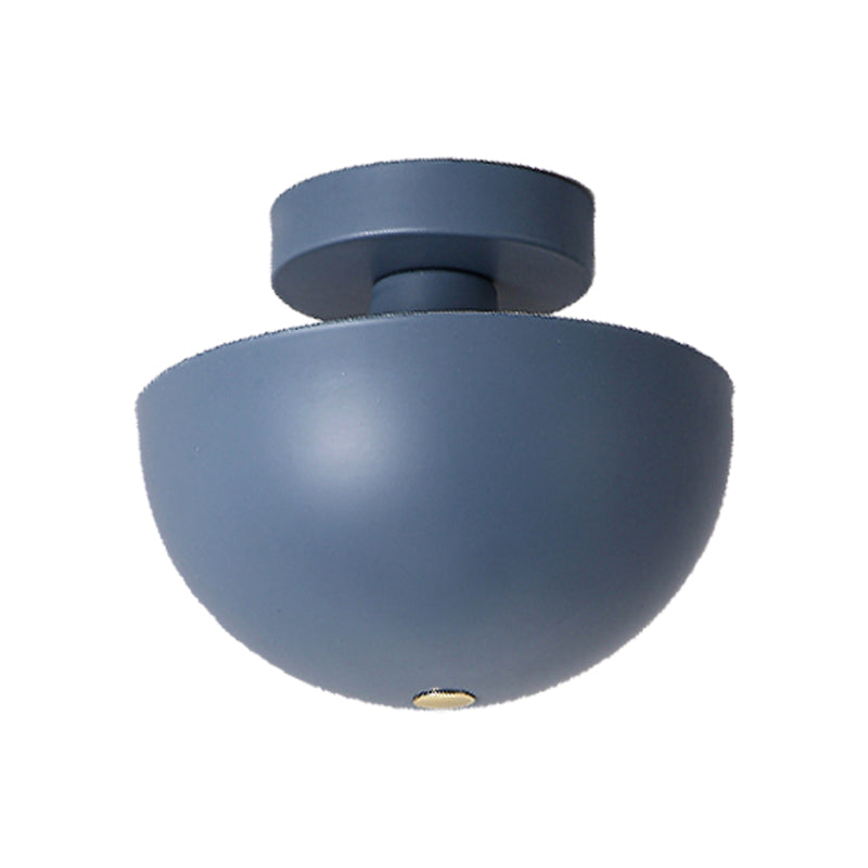 Pink/Yellow/Navy Bowl Semi Flush Ceiling Light Contemporary Metal 1 Bulb Dining Room Semi Flush Mount Lighting Clearhalo 'Ceiling Lights' 'Close To Ceiling Lights' 'Close to ceiling' 'Semi-flushmount' Lighting' 379541