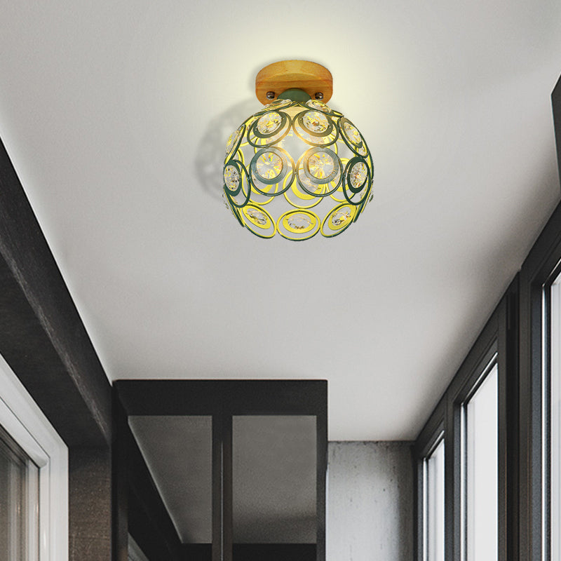 1 Head Pink/Green/Gray Flush Mount Lighting with Global Metal Lampshade Nordic Flush Mount Lamp for Foyer Green Clearhalo 'Ceiling Lights' 'Close To Ceiling Lights' 'Close to ceiling' 'Semi-flushmount' Lighting' 379546