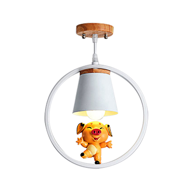 Metal Ring Semi Flushmount Fixture with Conic Shade Minimalism 1 Light Ceiling Flush Mount Light for Kitchen Clearhalo 'Ceiling Lights' 'Close To Ceiling Lights' 'Close to ceiling' 'Semi-flushmount' Lighting' 379552