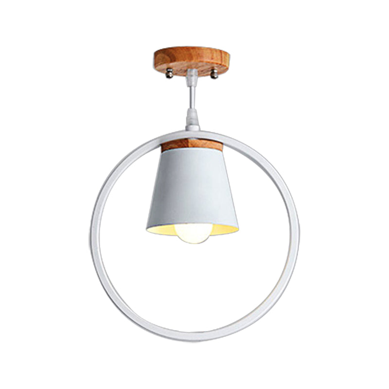 Metal Ring Semi Flushmount Fixture with Conic Shade Minimalism 1 Light Ceiling Flush Mount Light for Kitchen Clearhalo 'Ceiling Lights' 'Close To Ceiling Lights' 'Close to ceiling' 'Semi-flushmount' Lighting' 379556