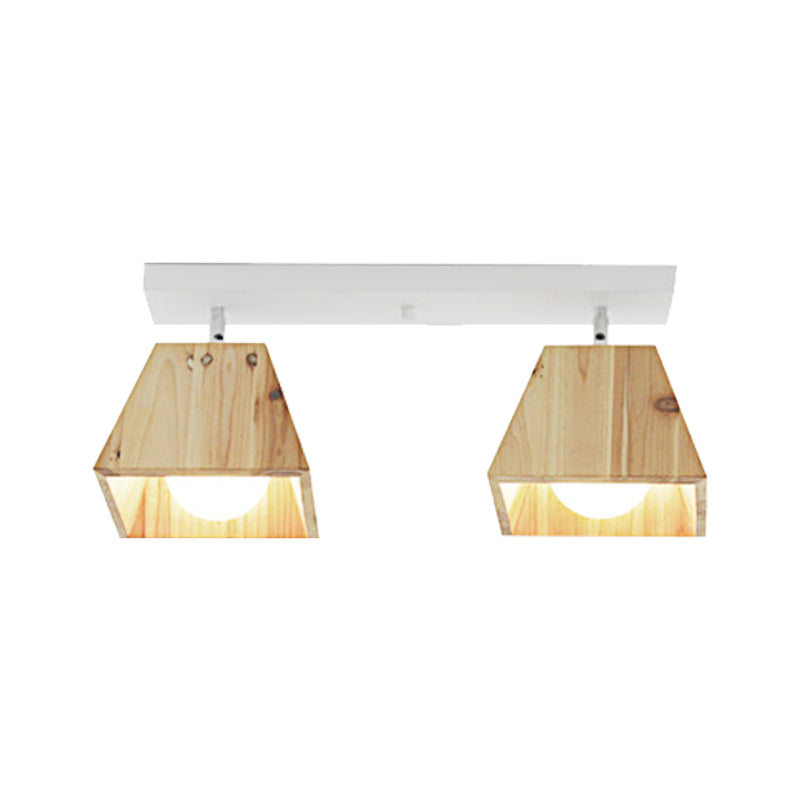 Black/White Linear Semi Flushmount Lamp with Trapezoid Wooden Shade Modern 2/3-Bulb Semi Flush Ceiling Fixture Clearhalo 'Ceiling Lights' 'Close To Ceiling Lights' 'Close to ceiling' 'Semi-flushmount' Lighting' 379560