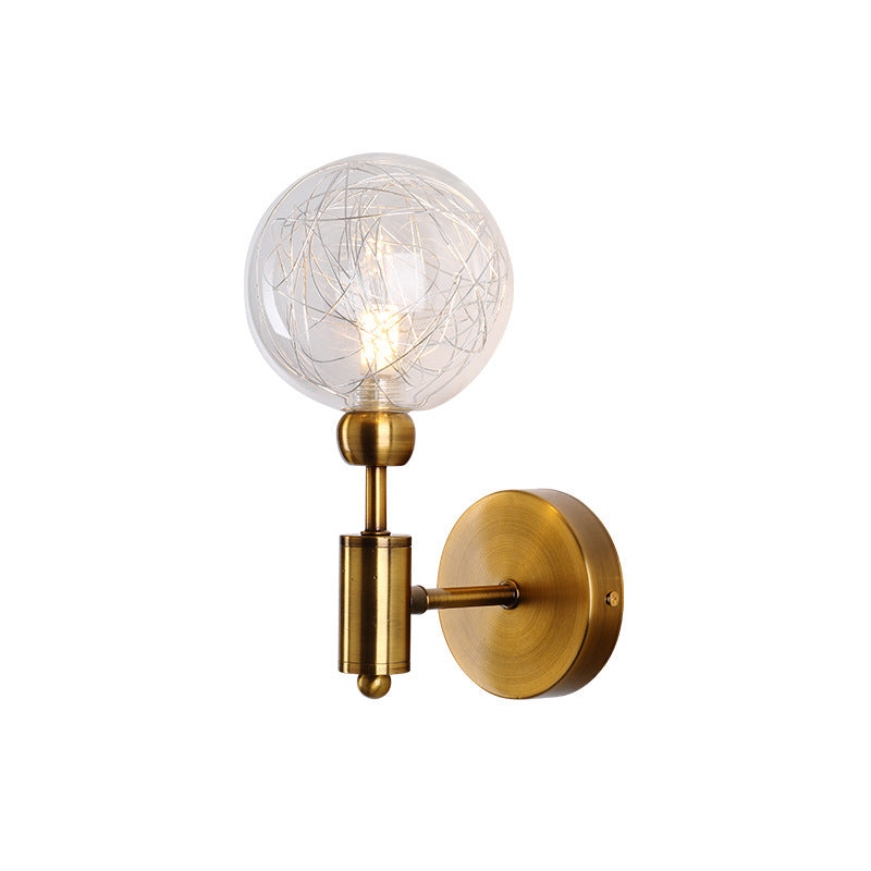 1/2 Lights Orb Wall Light Fixture Vintage Clear Glass Shade Wall Sconce Lighting in Black/Gold Clearhalo 'Cast Iron' 'Glass' 'Industrial' 'Modern wall lights' 'Modern' 'Tiffany' 'Traditional wall lights' 'Vanity Lights' 'Wall Lights' Lighting' 379587