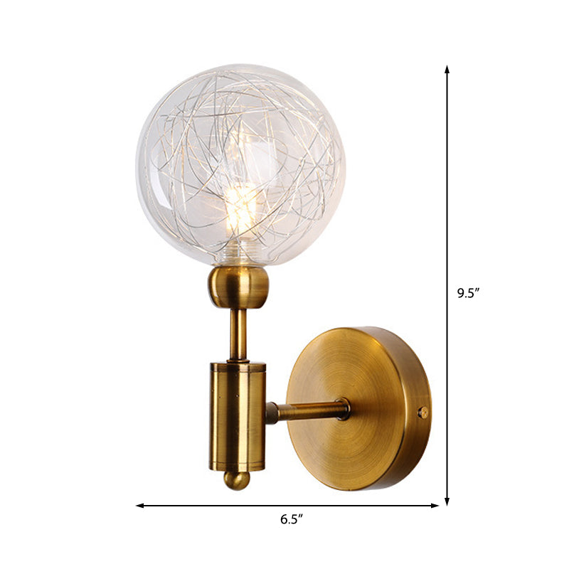 1/2 Lights Orb Wall Light Fixture Vintage Clear Glass Shade Wall Sconce Lighting in Black/Gold Clearhalo 'Cast Iron' 'Glass' 'Industrial' 'Modern wall lights' 'Modern' 'Tiffany' 'Traditional wall lights' 'Vanity Lights' 'Wall Lights' Lighting' 379588