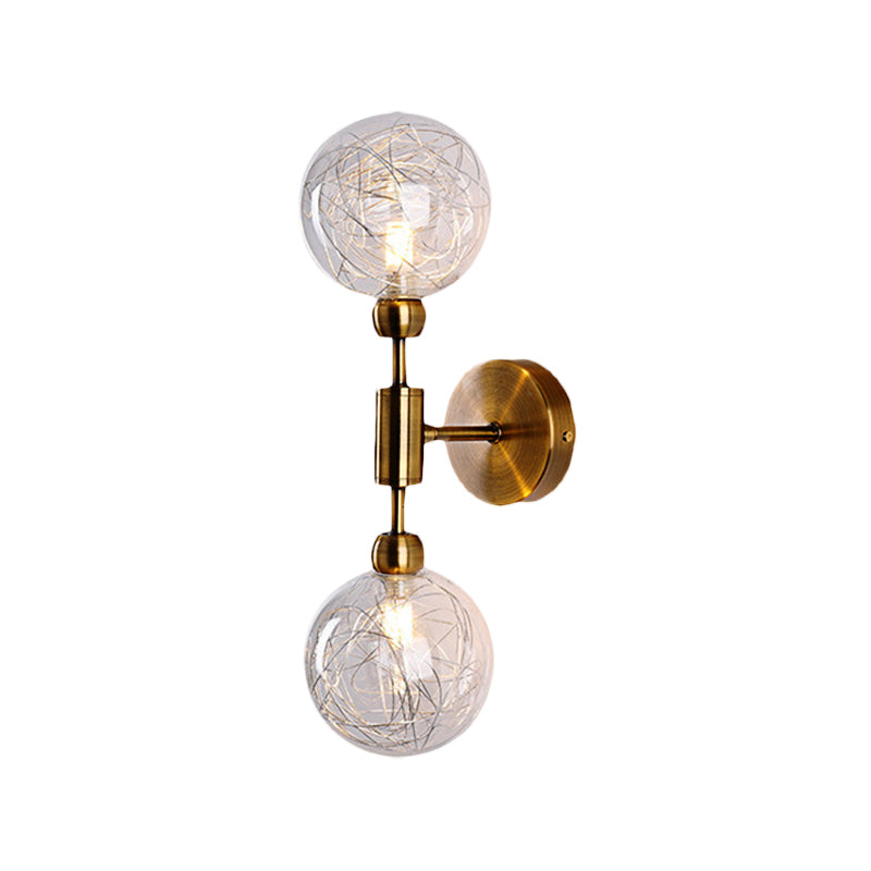 1/2 Lights Orb Wall Light Fixture Vintage Clear Glass Shade Wall Sconce Lighting in Black/Gold Clearhalo 'Cast Iron' 'Glass' 'Industrial' 'Modern wall lights' 'Modern' 'Tiffany' 'Traditional wall lights' 'Vanity Lights' 'Wall Lights' Lighting' 379590