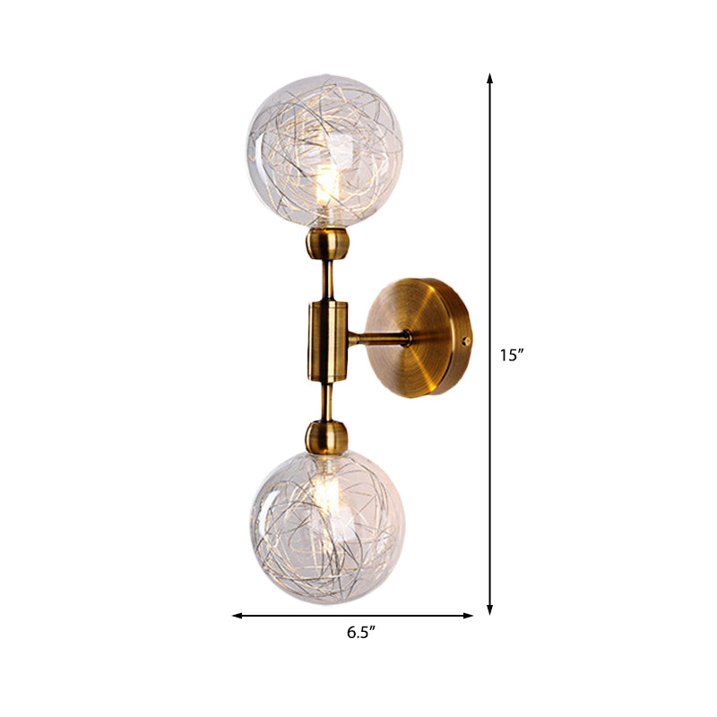 1/2 Lights Orb Wall Light Fixture Vintage Clear Glass Shade Wall Sconce Lighting in Black/Gold Clearhalo 'Cast Iron' 'Glass' 'Industrial' 'Modern wall lights' 'Modern' 'Tiffany' 'Traditional wall lights' 'Vanity Lights' 'Wall Lights' Lighting' 379591