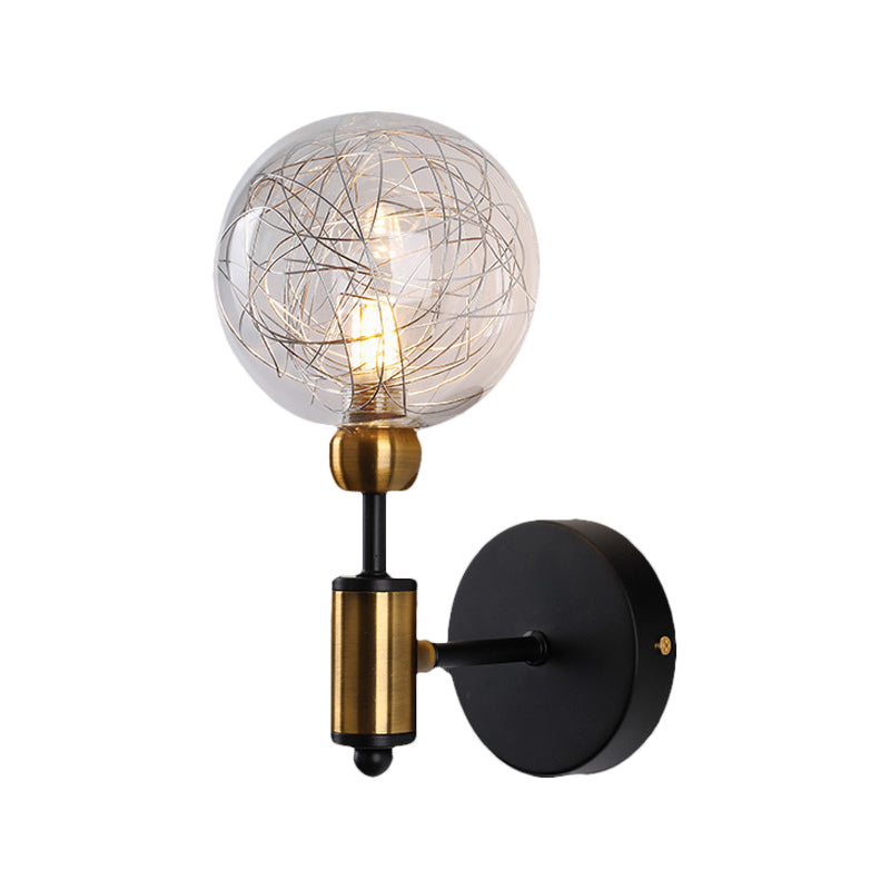 1/2 Lights Orb Wall Light Fixture Vintage Clear Glass Shade Wall Sconce Lighting in Black/Gold Clearhalo 'Cast Iron' 'Glass' 'Industrial' 'Modern wall lights' 'Modern' 'Tiffany' 'Traditional wall lights' 'Vanity Lights' 'Wall Lights' Lighting' 379593