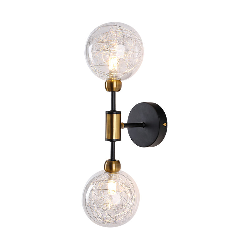 1/2 Lights Orb Wall Light Fixture Vintage Clear Glass Shade Wall Sconce Lighting in Black/Gold Clearhalo 'Cast Iron' 'Glass' 'Industrial' 'Modern wall lights' 'Modern' 'Tiffany' 'Traditional wall lights' 'Vanity Lights' 'Wall Lights' Lighting' 379596