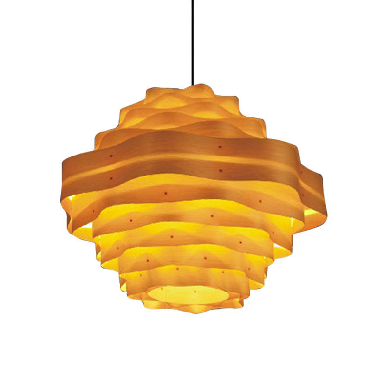 1 Head Dining Room Pendant Lamp Asia Beige Hanging Light Fixture with Tiered Wood Shade Clearhalo 'Ceiling Lights' 'Pendant Lights' 'Pendants' Lighting' 379616