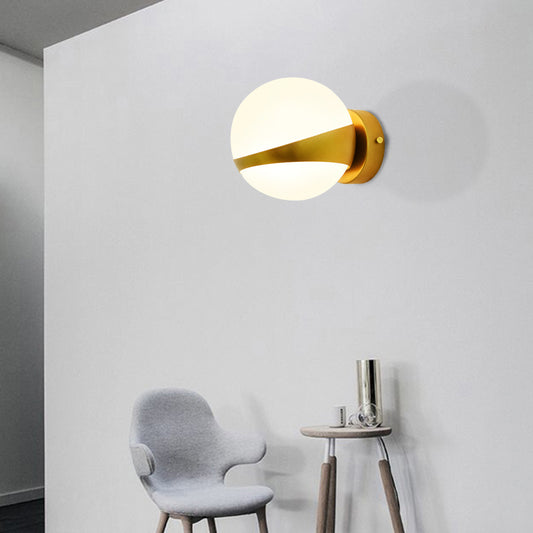 1/2 Heads Spherical Wall Mount Lighting Frosted Glass Shade Modern Wall Lamp in Gold 1.0 White Clearhalo 'Cast Iron' 'Glass' 'Industrial' 'Modern wall lights' 'Modern' 'Tiffany' 'Traditional wall lights' 'Vanity Lights' 'Wall Lights' Lighting' 379618
