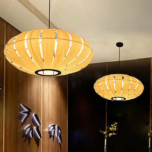 Japanese Lantern Pendant Chandelier Wood 3 Heads Suspended Lighting Fixture in Beige Clearhalo 'Ceiling Lights' 'Chandeliers' Lighting' options 379658