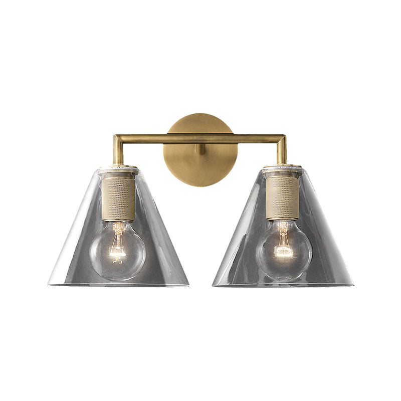 Modern Simple Cone Wall Light Transparent Glass 1/2 Lights Wall Sconce in Black/Brass for Bedside Clearhalo 'Cast Iron' 'Glass' 'Industrial' 'Modern wall lights' 'Modern' 'Tiffany' 'Traditional wall lights' 'Vanity Lights' 'Wall Lights' Lighting' 379664