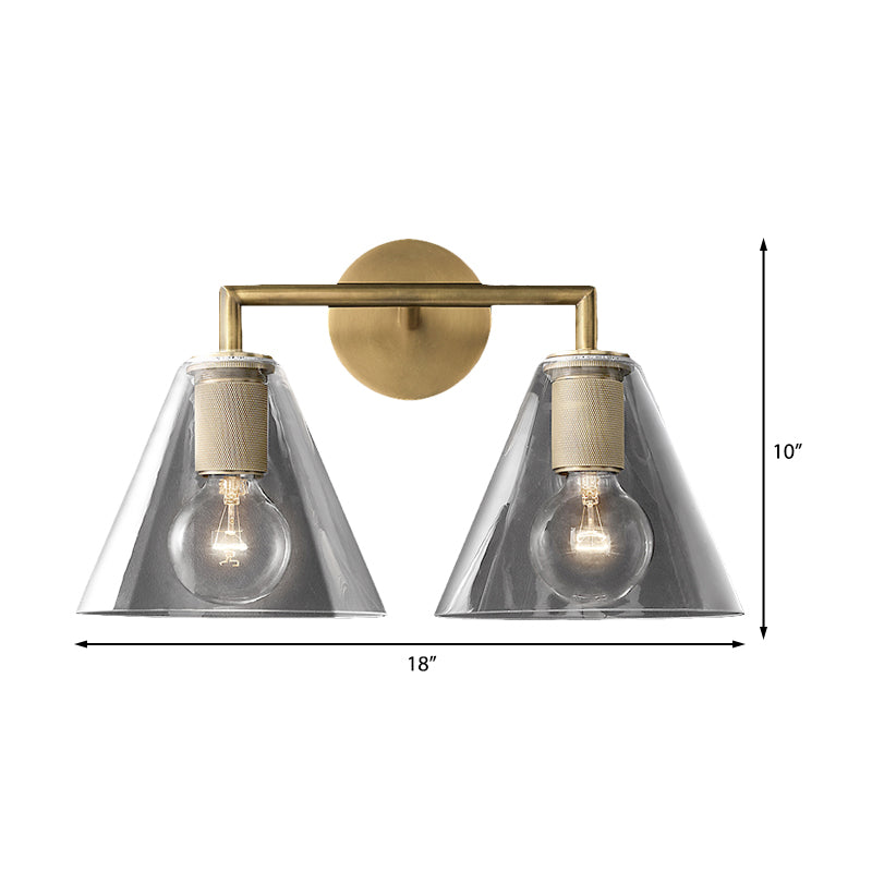 Modern Simple Cone Wall Light Transparent Glass 1/2 Lights Wall Sconce in Black/Brass for Bedside Clearhalo 'Cast Iron' 'Glass' 'Industrial' 'Modern wall lights' 'Modern' 'Tiffany' 'Traditional wall lights' 'Vanity Lights' 'Wall Lights' Lighting' 379665