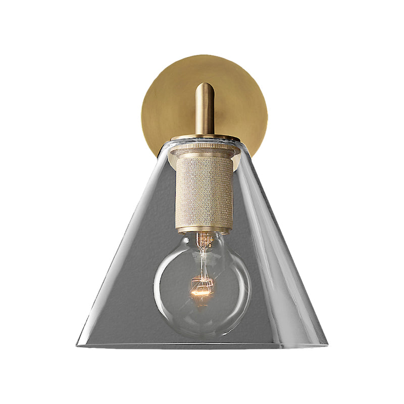 Modern Simple Cone Wall Light Transparent Glass 1/2 Lights Wall Sconce in Black/Brass for Bedside Clearhalo 'Cast Iron' 'Glass' 'Industrial' 'Modern wall lights' 'Modern' 'Tiffany' 'Traditional wall lights' 'Vanity Lights' 'Wall Lights' Lighting' 379668