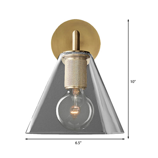 Modern Simple Cone Wall Light Transparent Glass 1/2 Lights Wall Sconce in Black/Brass for Bedside Clearhalo 'Cast Iron' 'Glass' 'Industrial' 'Modern wall lights' 'Modern' 'Tiffany' 'Traditional wall lights' 'Vanity Lights' 'Wall Lights' Lighting' 379669