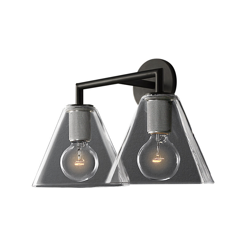 Modern Simple Cone Wall Light Transparent Glass 1/2 Lights Wall Sconce in Black/Brass for Bedside Clearhalo 'Cast Iron' 'Glass' 'Industrial' 'Modern wall lights' 'Modern' 'Tiffany' 'Traditional wall lights' 'Vanity Lights' 'Wall Lights' Lighting' 379671