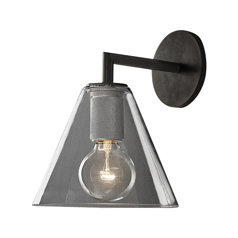 Modern Simple Cone Wall Light Transparent Glass 1/2 Lights Wall Sconce in Black/Brass for Bedside Clearhalo 'Cast Iron' 'Glass' 'Industrial' 'Modern wall lights' 'Modern' 'Tiffany' 'Traditional wall lights' 'Vanity Lights' 'Wall Lights' Lighting' 379673