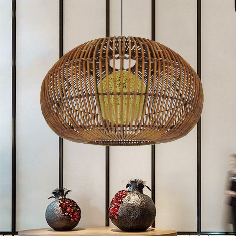 1 Head Restaurant Pendant Lamp Asia Coffee Hanging Light Fixture with Lantern Rattan Shade Clearhalo 'Ceiling Lights' 'Pendant Lights' 'Pendants' Lighting' 379711