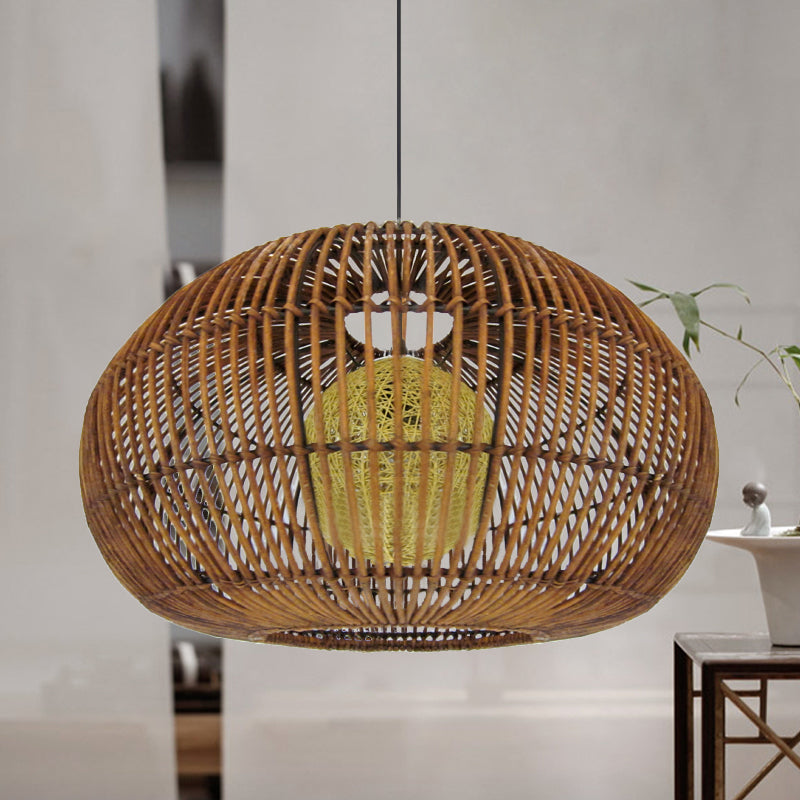 1 Head Restaurant Pendant Lamp Asia Coffee Hanging Light Fixture with Lantern Rattan Shade Clearhalo 'Ceiling Lights' 'Pendant Lights' 'Pendants' Lighting' 379712