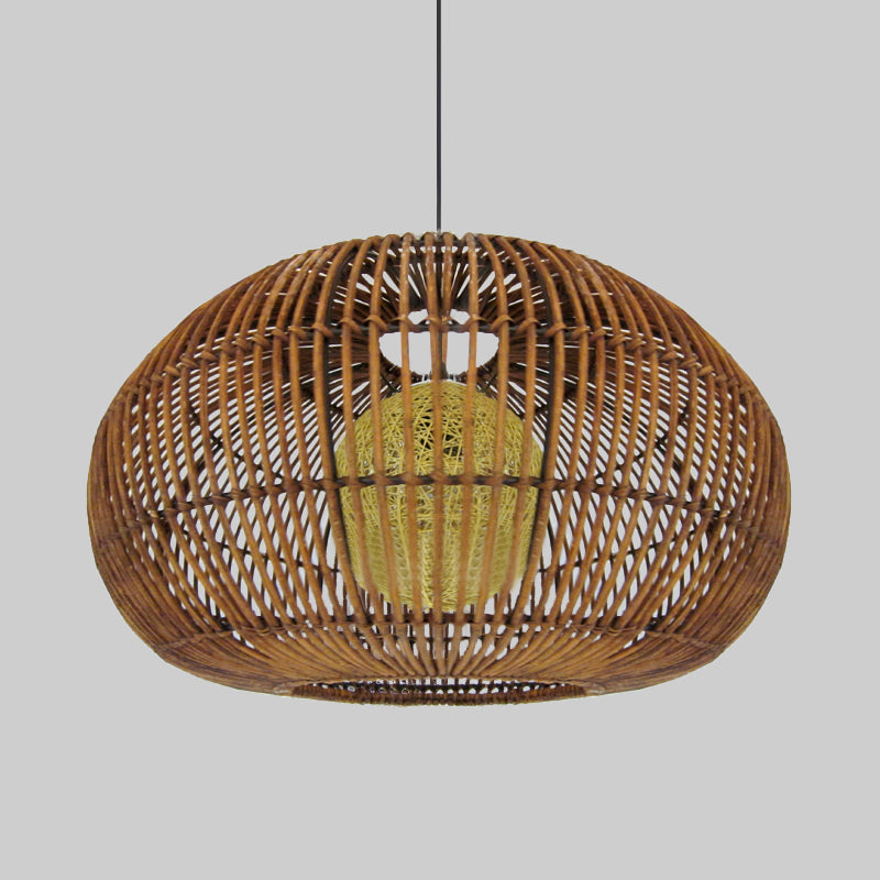 1 Head Restaurant Pendant Lamp Asia Coffee Hanging Light Fixture with Lantern Rattan Shade Clearhalo 'Ceiling Lights' 'Pendant Lights' 'Pendants' Lighting' 379714