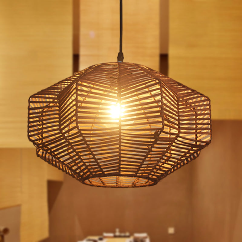 Laser Cut Pendant Lighting Japanese Rattan 1 Bulb Ceiling Suspension Lamp in Coffee Clearhalo 'Ceiling Lights' 'Pendant Lights' 'Pendants' Lighting' 379717