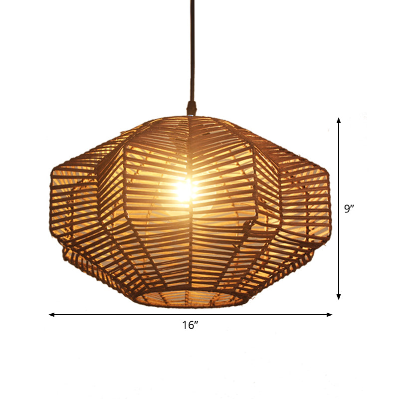 Laser Cut Pendant Lighting Japanese Rattan 1 Bulb Ceiling Suspension Lamp in Coffee Clearhalo 'Ceiling Lights' 'Pendant Lights' 'Pendants' Lighting' 379720