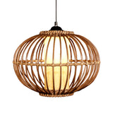 Bamboo Lantern Ceiling Light Asian 1 Bulb Brown Pendant Lighting Fixture with Inner Cylinder Parchment Shade Clearhalo 'Ceiling Lights' 'Pendant Lights' 'Pendants' Lighting' 379741