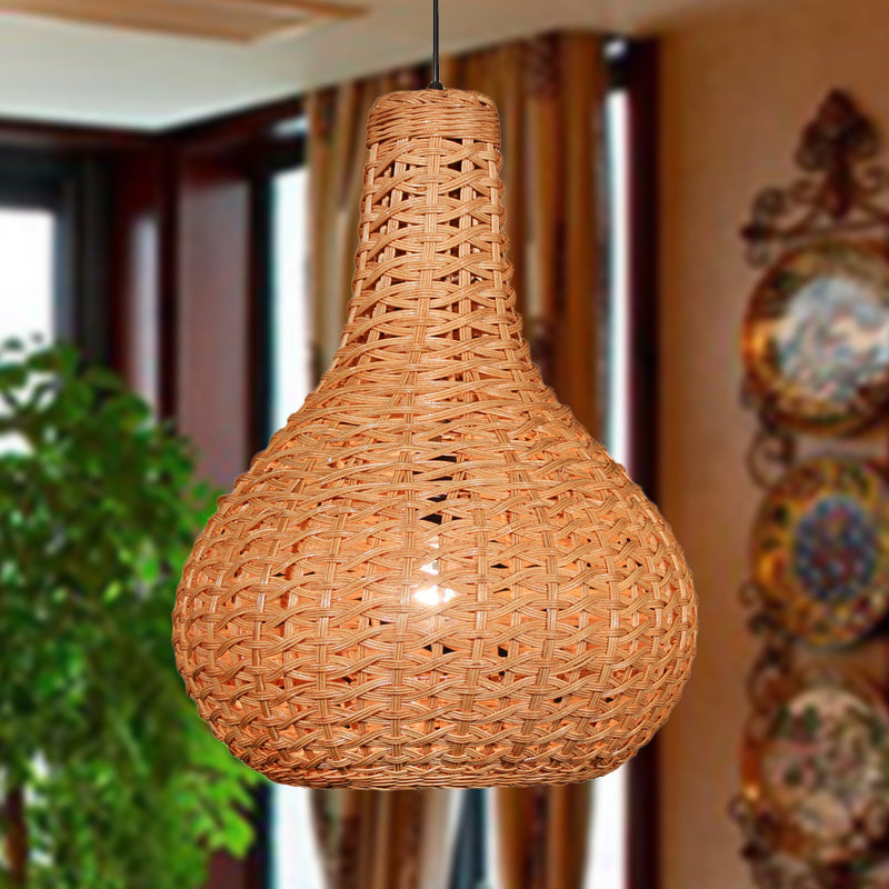 1 Head Hand-Worked Pendant Light Japanese Rattan Suspended Lighting Fixture in Beige Clearhalo 'Ceiling Lights' 'Pendant Lights' 'Pendants' Lighting' 379744