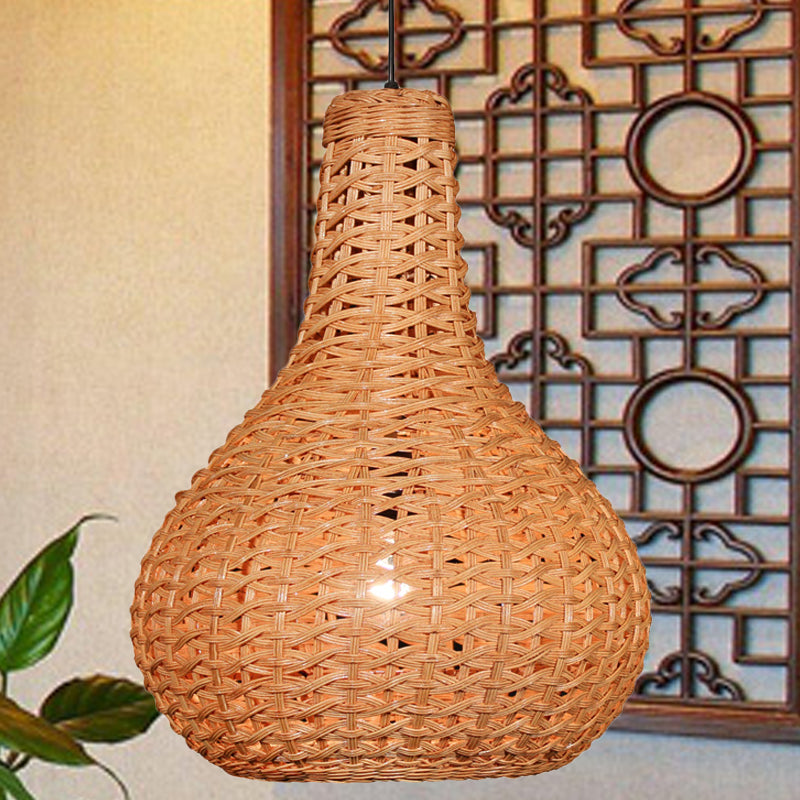 1 Head Hand-Worked Pendant Light Japanese Rattan Suspended Lighting Fixture in Beige Clearhalo 'Ceiling Lights' 'Pendant Lights' 'Pendants' Lighting' 379745