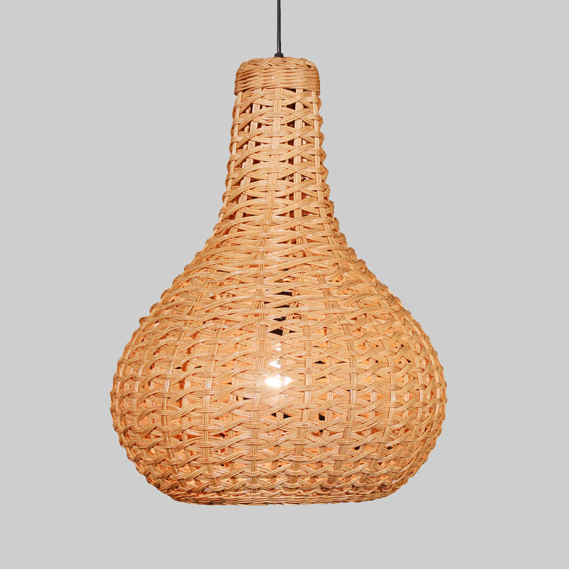 1 Head Hand-Worked Pendant Light Japanese Rattan Suspended Lighting Fixture in Beige Clearhalo 'Ceiling Lights' 'Pendant Lights' 'Pendants' Lighting' 379747