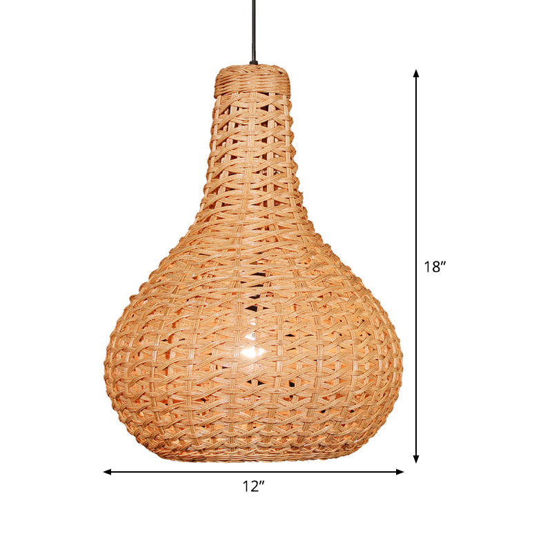 1 Head Hand-Worked Pendant Light Japanese Rattan Suspended Lighting Fixture in Beige Clearhalo 'Ceiling Lights' 'Pendant Lights' 'Pendants' Lighting' 379748
