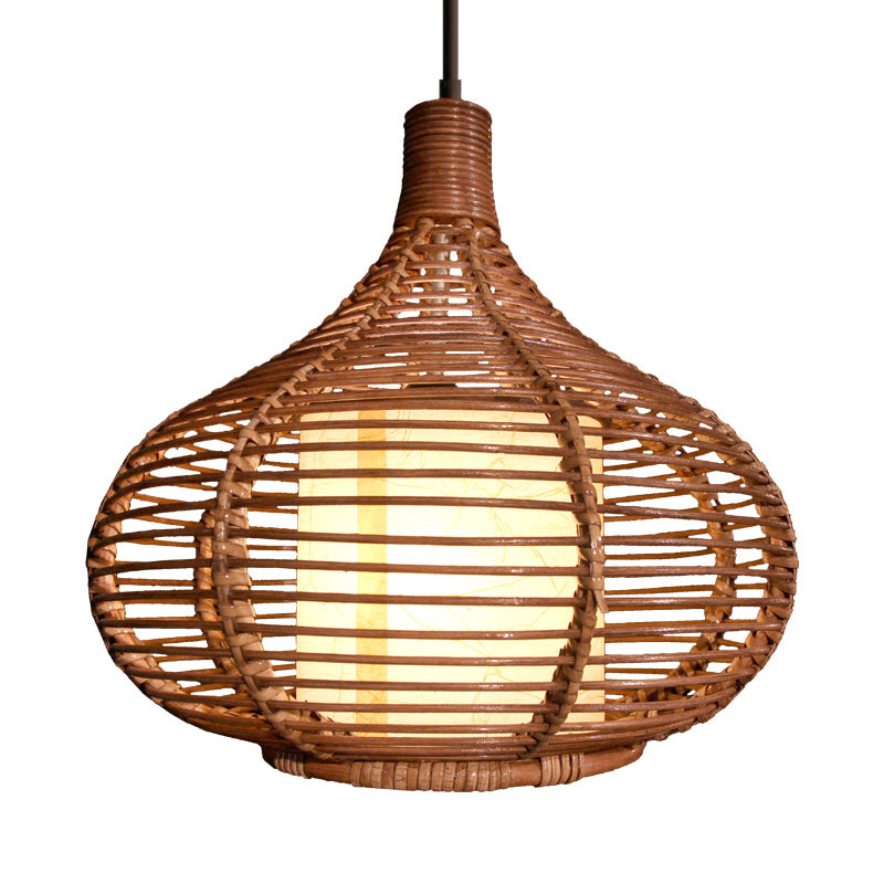 Chinese Teardrop Pendant Lighting Bamboo 1 Head Ceiling Suspension Lamp in Coffee Clearhalo 'Ceiling Lights' 'Pendant Lights' 'Pendants' Lighting' 379751